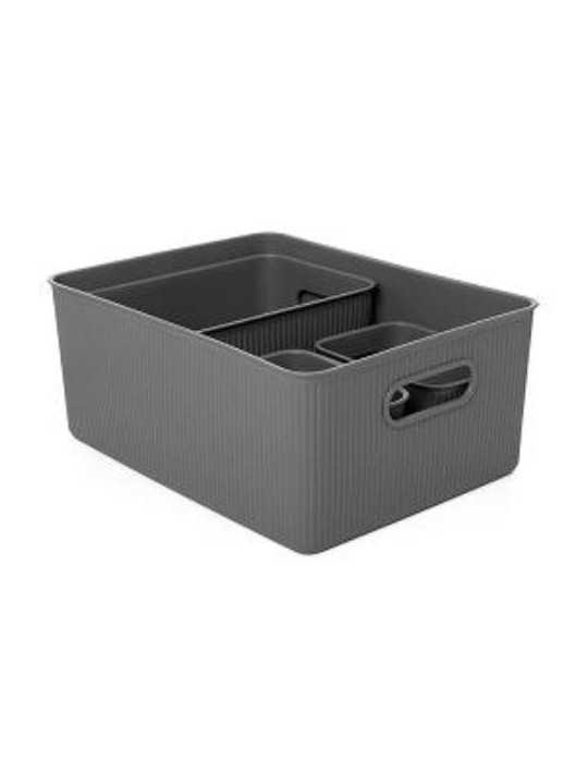 Set 4 Cestas 1X15L+1X5L+2X1,5L Baobab Gris Antra [LOTE DE 2 Unidades] TATAY