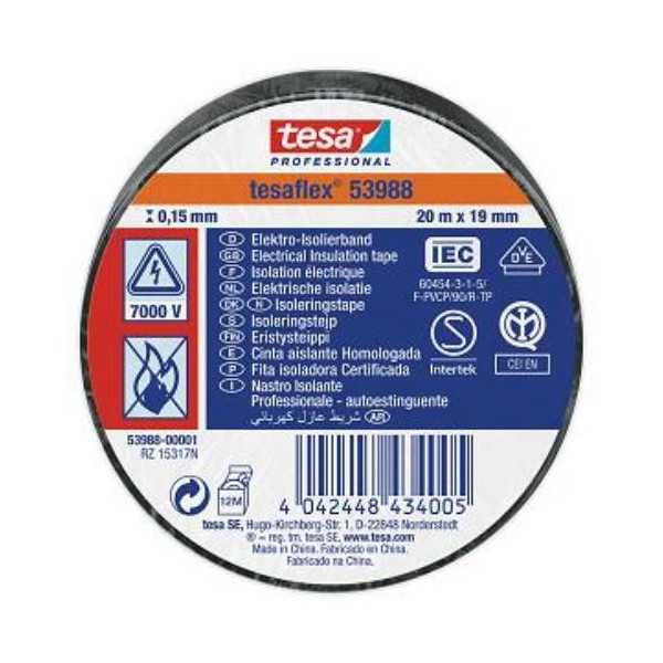 Cinta Aislante 20X19 Negra 53988-01 [LOTE DE 16 Unidades] TESAFLEX