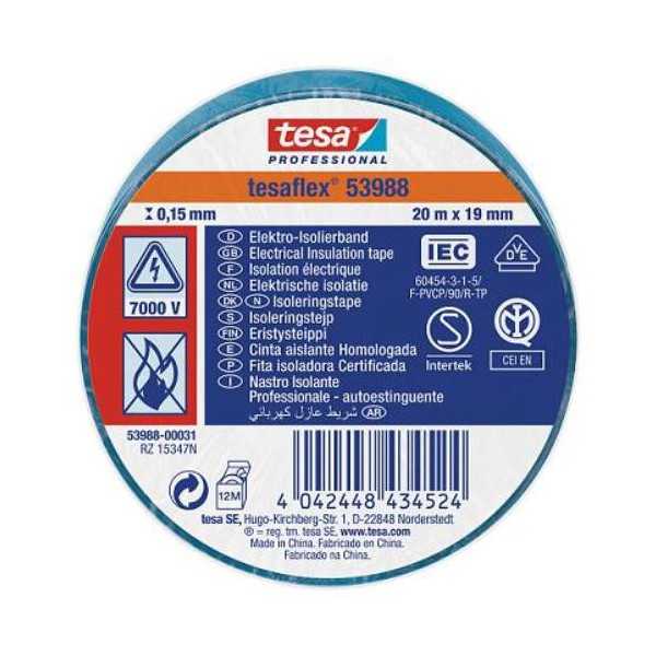 Cinta Aislante 20X19 Azul 53988-31 [LOTE DE 16 Unidades] TESAFLEX