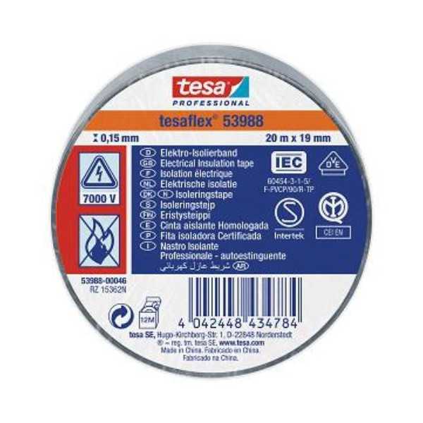 Cinta Aislante 20X19 Gris 53988-46 [LOTE DE 16 Unidades] TESAFLEX