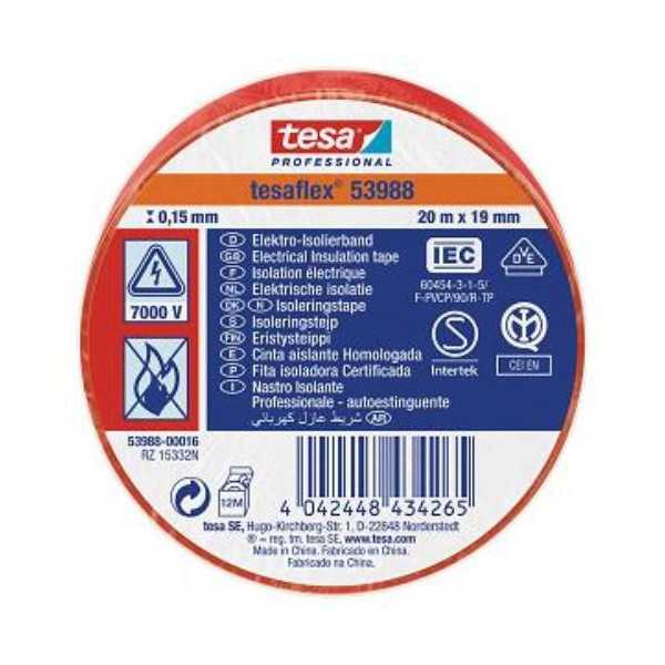Cinta Aislante 20X19 Roja 53988-16 [LOTE DE 16 Unidades] TESAFLEX
