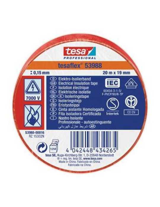 Cinta Aislante 20X19 Roja 53988-16 [LOTE DE 16 Unidades] TESAFLEX