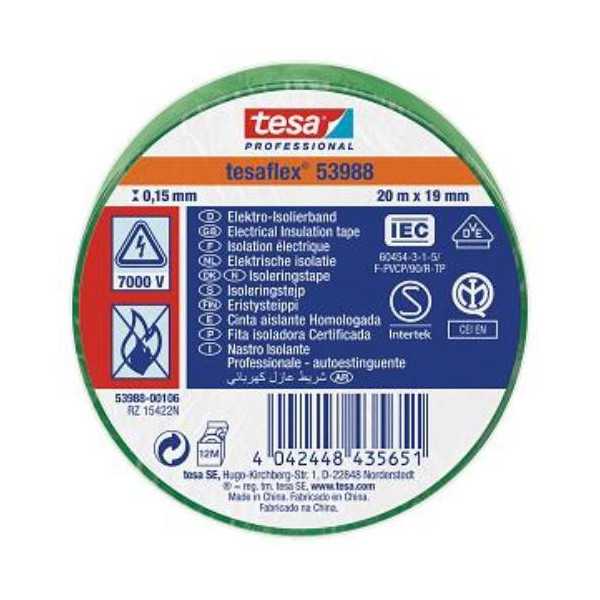 Cinta Aislante 20X19 Verde 53988-106 [LOTE DE 16 Unidades] TESAFLEX