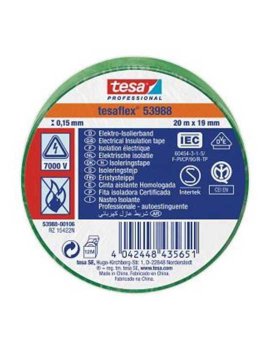 Cinta Aislante 20X19 Verde 53988-106 [LOTE DE 16 Unidades] TESAFLEX
