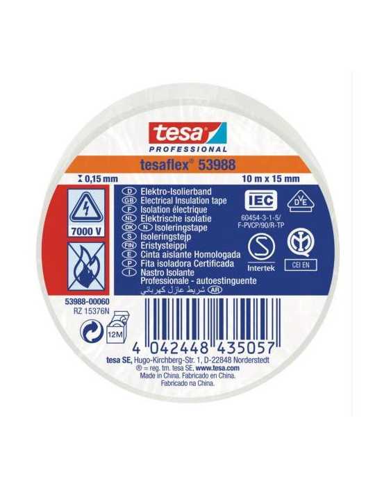 Cinta Aislante Profesional 10 m X 15 mm Blanco [LOTE DE 32 Unidades] TESAFLEX