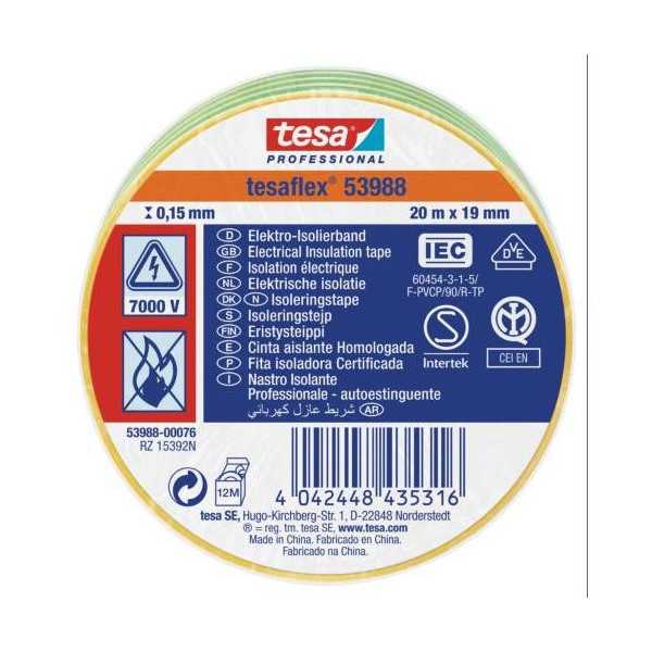 Cinta Aislante 20X19 Verde/Amarillo 53988-76 [LOTE DE 16 Unidades] TESAFLEX