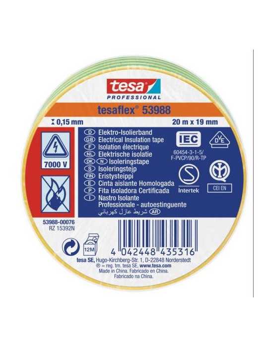 Cinta Aislante 20X19 Verde/Amarillo 53988-76 [LOTE DE 16 Unidades] TESAFLEX