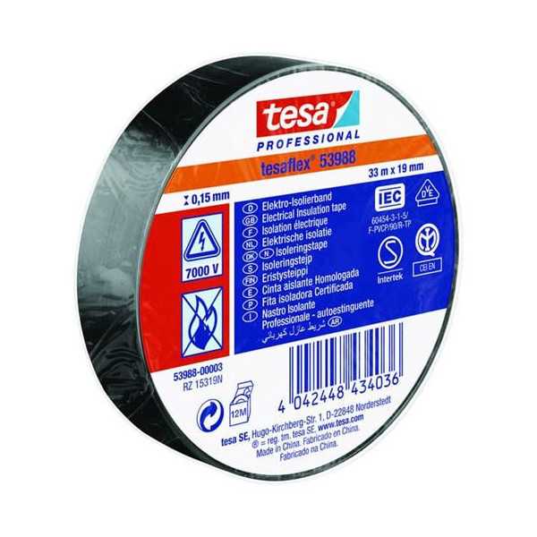 Cinta Aislante Profesional 33 m X 19 mm Negro [LOTE DE 10 Unidades] TESAFLEX