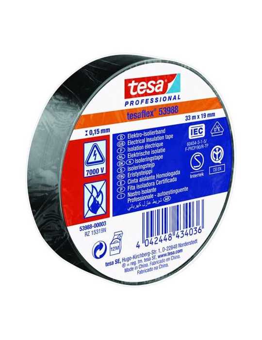 Cinta Aislante Profesional 33 m X 19 mm Negro [LOTE DE 10 Unidades] TESAFLEX