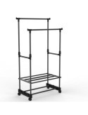 Perchero Doble con Estante y Ruedas 77X39X157CM [LOTE DE 2 Unidades] RAYDAN