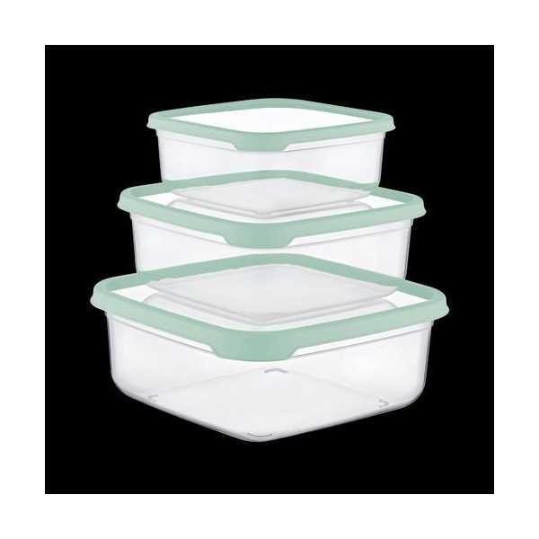 Set 3 Tupper Cuadrado Verde (400-800-1400ML) 04130 [LOTE DE 8 Unidades] RAYDAN