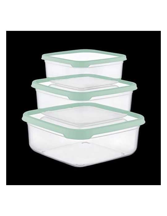 Set 3 Tupper Cuadrado Verde (400-800-1400ML) 04130 [LOTE DE 8 Unidades] RAYDAN