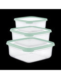 Set 3 Tupper Cuadrado Verde (400-800-1400ML) 04130 [LOTE DE 8 Unidades] RAYDAN
