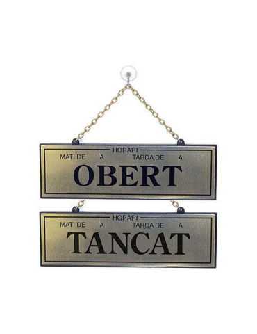 Placa Tancat-Obert con Horario 114 Dorado [LOTE DE 2 Unidades] ROTULAUTO