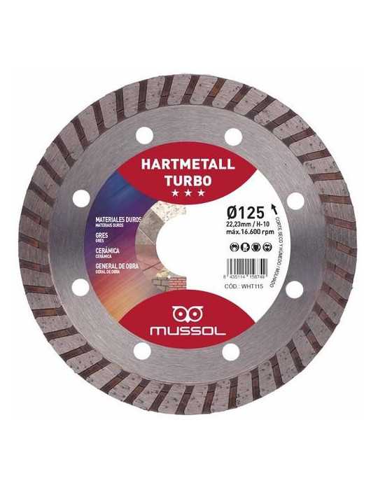 Disco Diamante Hartmetall Turbo 125MM Eje 22,23MM [LOTE DE 2 Unidades] MUSSOL
