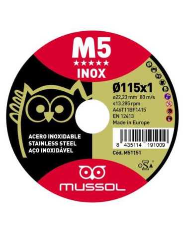 Disco M5 Corte Extrafino Inoxidable T41 115X1 22.23 [LOTE DE 16 Unidades] MUSSOL