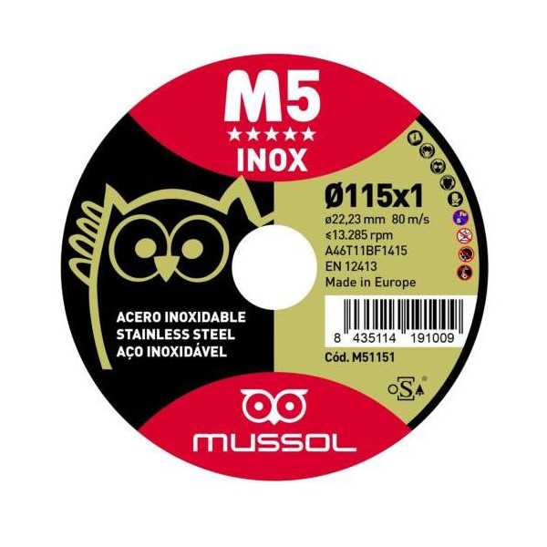Disco M5 Corte Extrafino Inoxidable T41 115X1 22.23 [LOTE DE 16 Unidades] MUSSOL