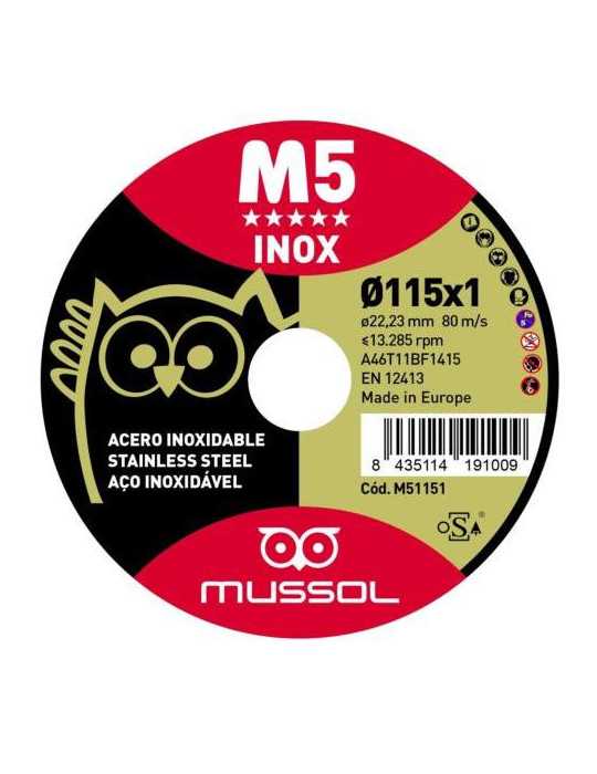 Disco M5 Corte Extrafino Inoxidable T41 115X1 22.23 [LOTE DE 16 Unidades] MUSSOL