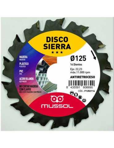 Disco para Amoladora Corte Madera F1252114 [LOTE DE 4 Unidades] MUSSOL