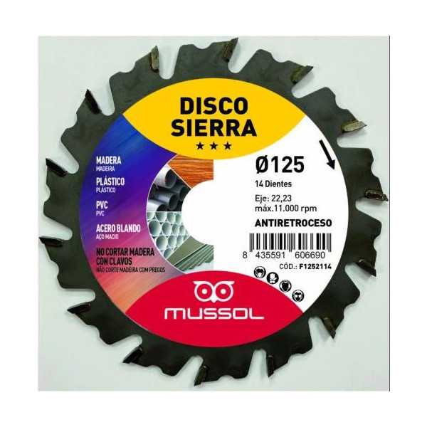 Disco para Amoladora Corte Madera F1252114 [LOTE DE 4 Unidades] MUSSOL
