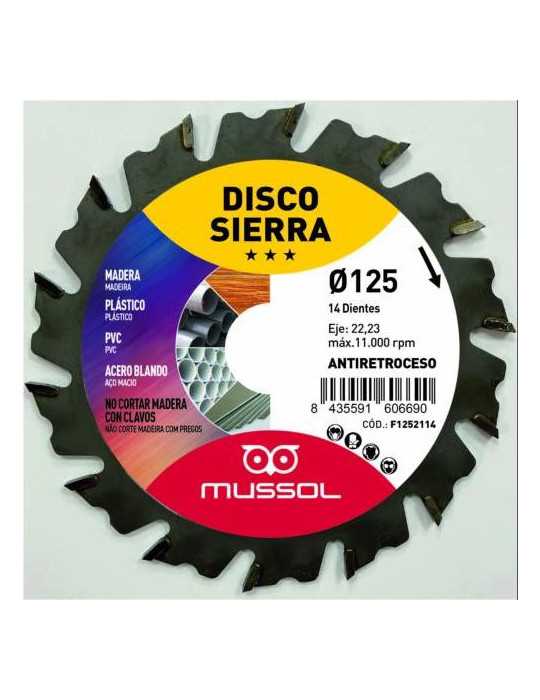 Disco para Amoladora Corte Madera F1252114 [LOTE DE 4 Unidades] MUSSOL