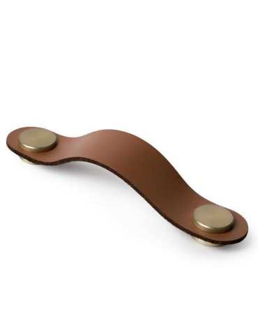 Tirador 96MM Piel Marrón Cuero Botón Lt Satinado [LOTE DE 6 Unidades] NESU