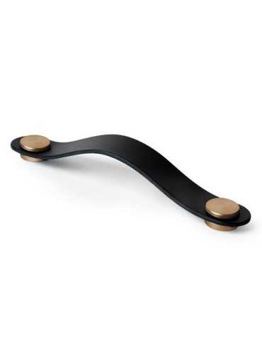 Tirador 96MM Piel Negra Botón Lt Satinado [LOTE DE 4 Unidades] NESU