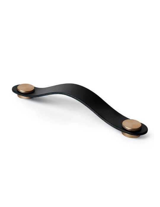 Tirador 96MM Piel Negra Botón Lt Satinado [LOTE DE 4 Unidades] NESU