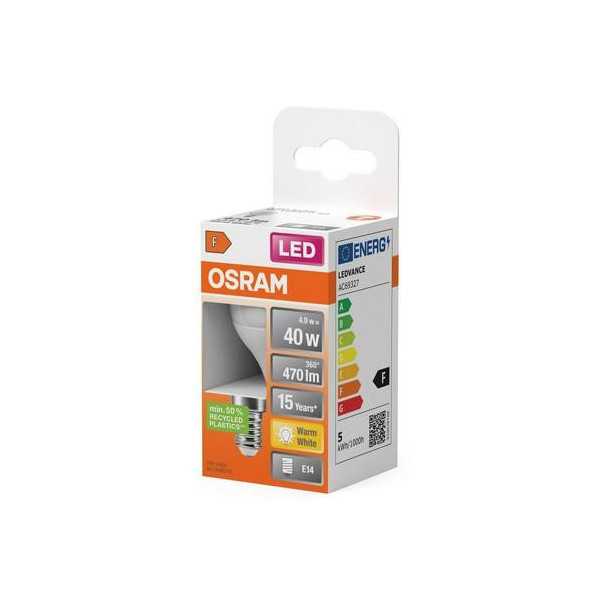 Bombilla LED Esférica 4.9W/827 E14 Cálida [LOTE DE 16 Unidades] OSRAM