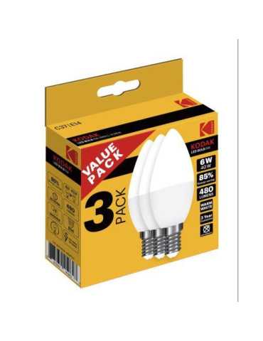 Bombilla LED C37 Cálida 6W (PACK-3) 30419629 [LOTE DE 6 Unidades] KODAK