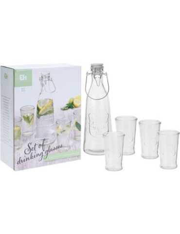Set Botella 1L + 4 Vasos 250ML Cristal CC1100130 [LOTE DE 6 Unidades] KOOPMAN