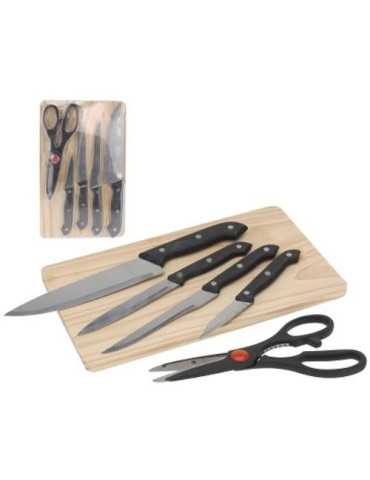 Juego de 4 Cuchillo + Tijera + Tabla de Corte [LOTE DE 4 Unidades] KOOPMAN