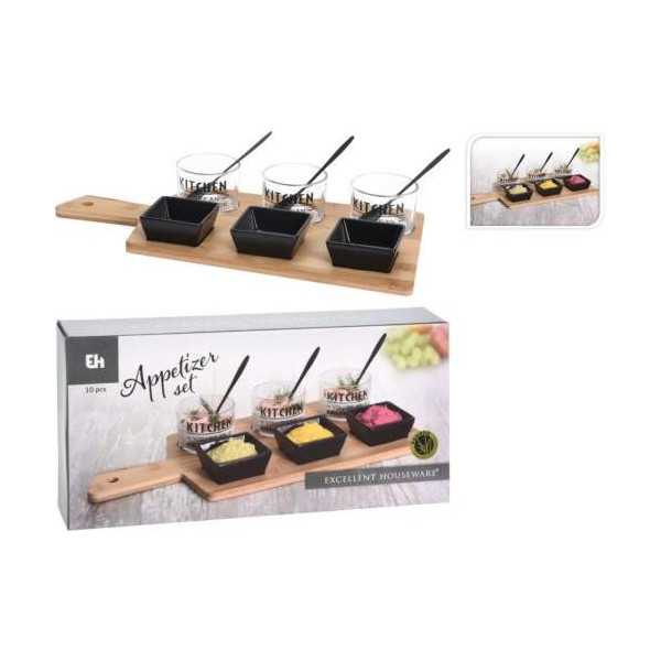 Set 10 Piezas Aperitivo con Tabla Bambú 210000720 [LOTE DE 2 Unidades] KOOPMAN