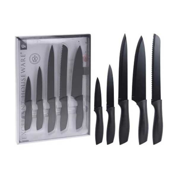 Set 5 Cuchillos Cocina con Negro 404000740 [LOTE DE 4 Unidades] KOOPMAN