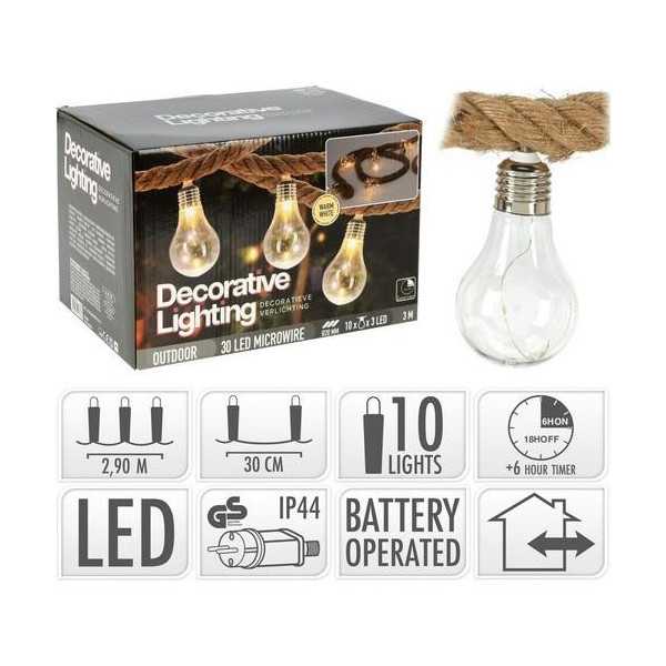 Guirnalda Cuerda Yute 290CM IP44 10 Bombillas [LOTE DE 2 Unidades] KOOPMAN