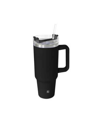 Taza Termo 1200 ml Negro con Pajita 8365-IN [LOTE DE 2 Unidades] IRIS