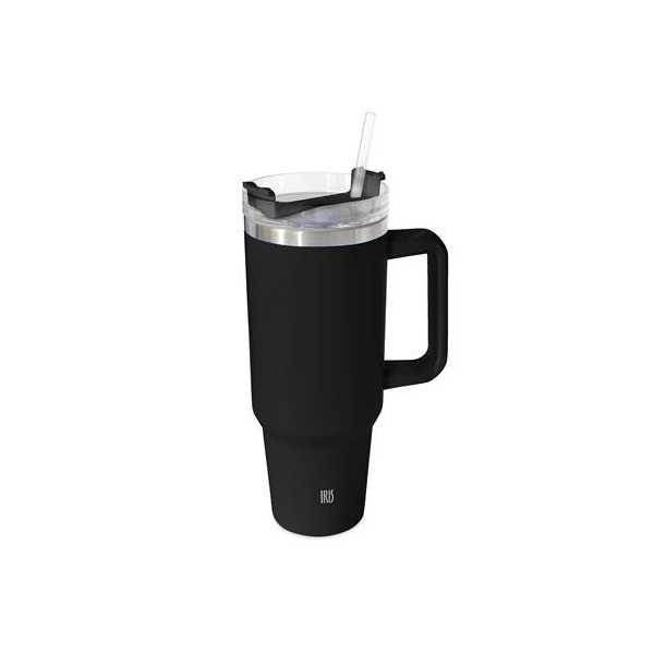 Taza Termo 1200 ml Negro con Pajita 8365-IN [LOTE DE 2 Unidades] IRIS