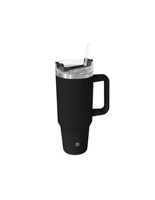 Taza Termo 1200 ml Negro con Pajita 8365-IN [LOTE DE 2 Unidades] IRIS