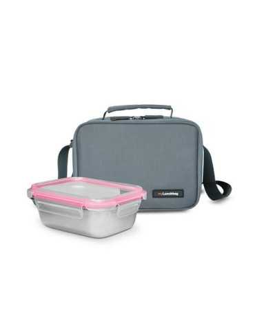 Lunchbag Inoxbag Gris + 1 Contenedor 0.7L 9293-TX [LOTE DE 2 Unidades] IRIS
