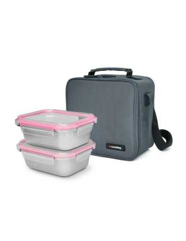 Lunchbag Inoxbag Gris + 2 Contenedor 0.7L 9283-TX [LOTE DE 2 Unidades] IRIS