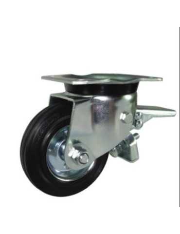 Rueda con Soporte Aro Goma/Chapa 125MM Placa Freno [LOTE DE 2 Unidades] ITEM
