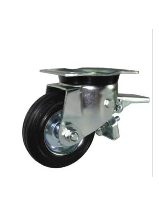 Rueda con Soporte Aro Goma/Chapa 125MM Placa Freno [LOTE DE 2 Unidades] ITEM