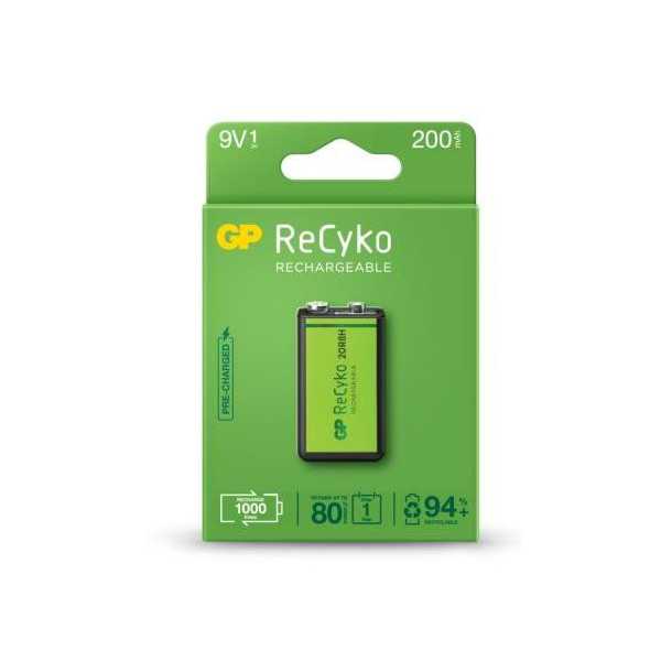 Pila Recargable Precargada Recyko 6LR61 9V [LOTE DE 4 Unidades] GDP
