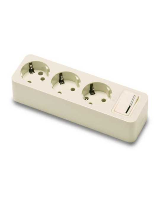 Base 3 Tomas/TT. sin Cable con Interruptor 2523 [LOTE DE 4 Unidades] FAMATEL