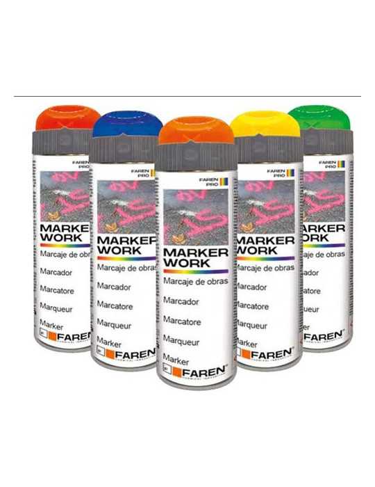 Marcador de Obra Profesional Spray Azul 500ML [LOTE DE 6 Unidades] FAREN