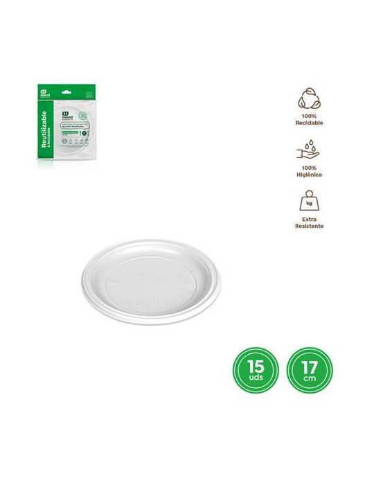 Plato Llano Redondo Postre Blanco 17CM. (PACK-15UD) [LOTE DE 34 Unidades] MAXIPRODUCTS