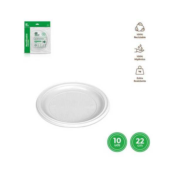 Plato Llano Redondo Blanco 22CM (PACK-10UD) [LOTE DE 32 Unidades] MAXIPRODUCTS