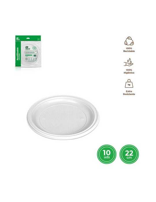 Plato Llano Redondo Blanco 22CM (PACK-10UD) [LOTE DE 32 Unidades] MAXIPRODUCTS