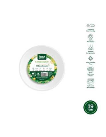 Plato Hondo Redondo Compostable 19CM (PACK-8UND) [LOTE DE 24 Unidades] MAXIPRODUCTS