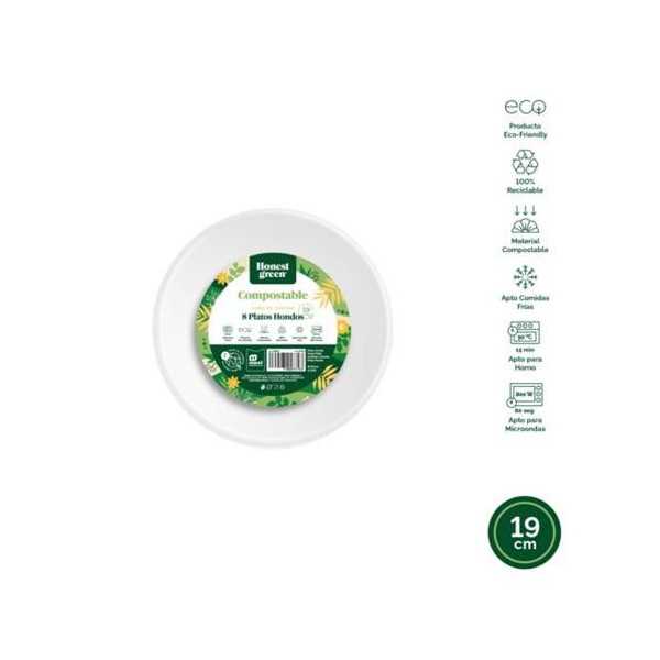 Plato Hondo Redondo Compostable 19CM (PACK-8UND) [LOTE DE 24 Unidades] MAXIPRODUCTS